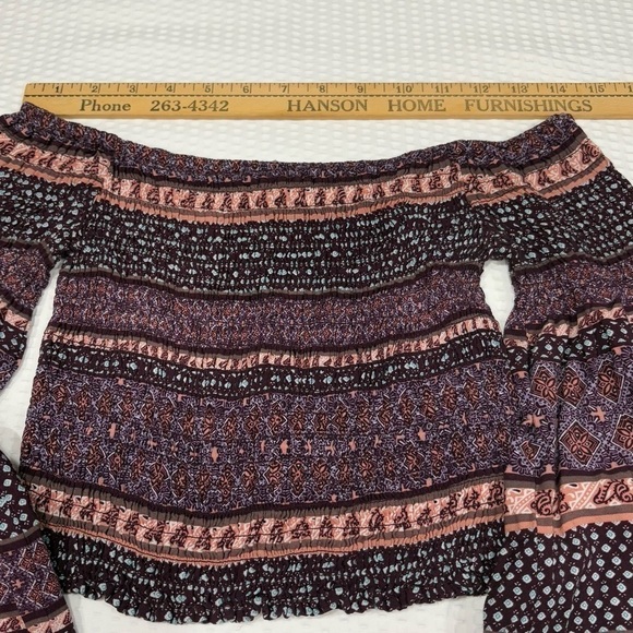Charlotte Russe Smocked Boho Gypsy Womens Crop Top Bell Sleeves Purples sz Small - Picture 4 of 10